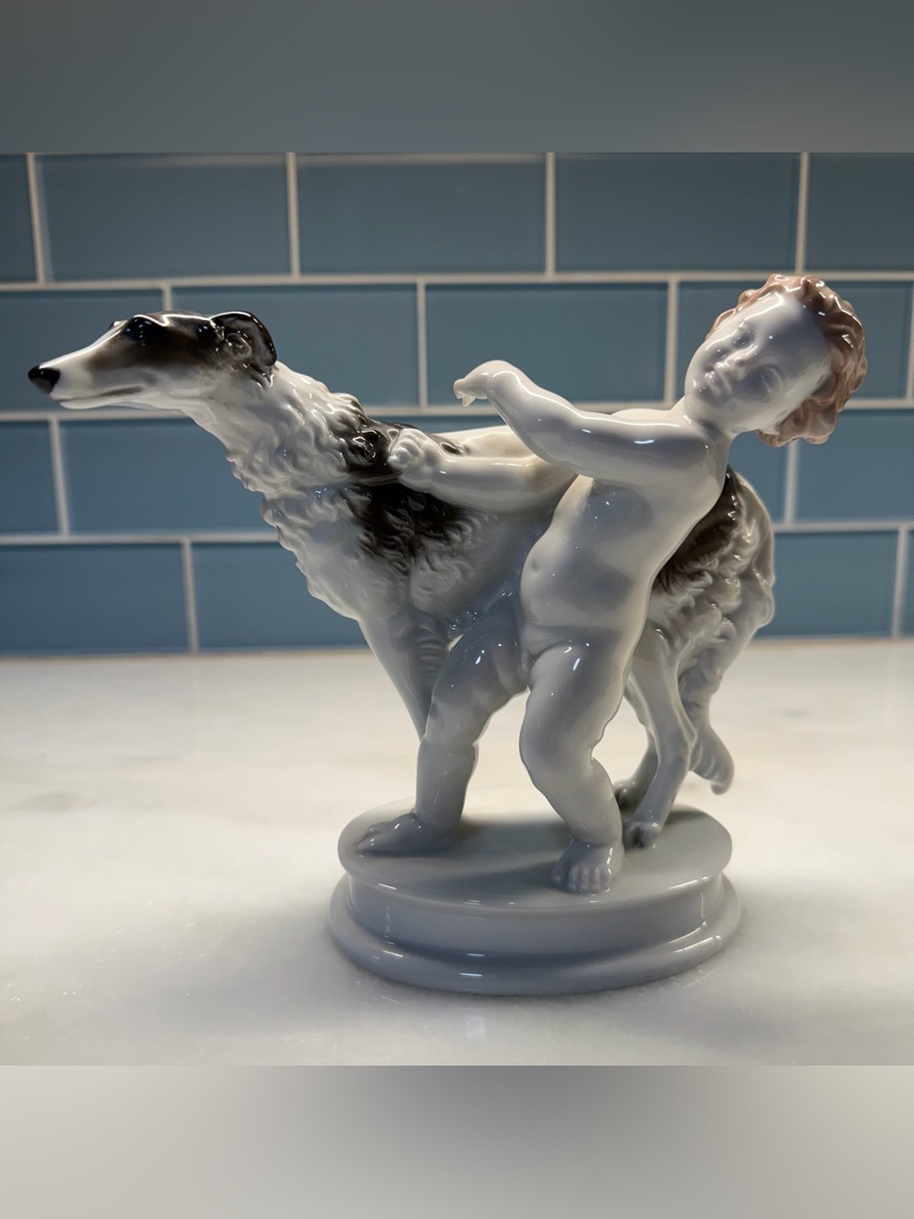 Rosenthal Germany Boy & Borzoi Dog Porcelain Figurine Model 1282 M.H. Fritz 7”